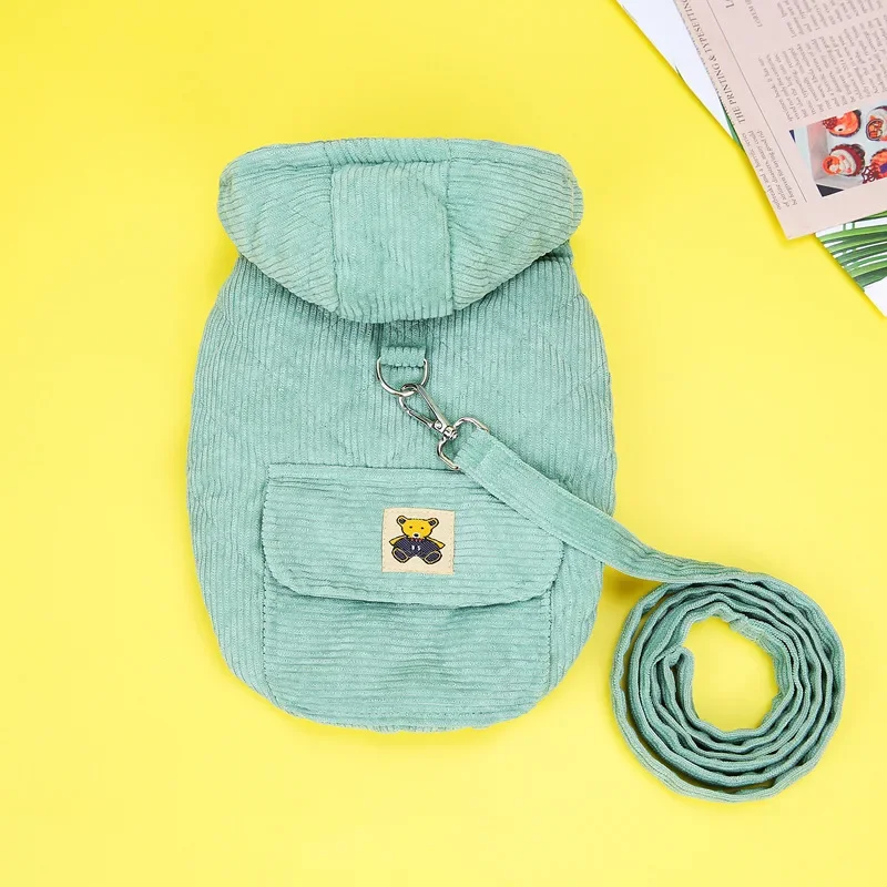 Corduroy Dog Coat with Leash D - D Ring Strap recension och pris